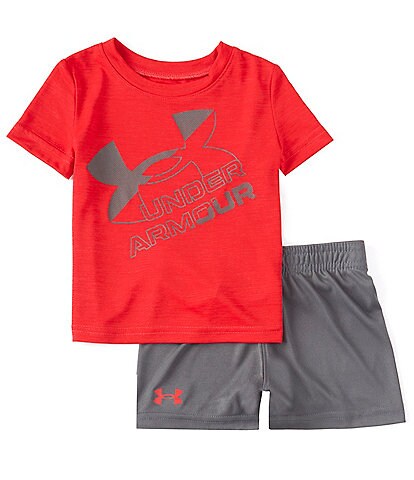 Under Armour Baby Boys 12-24 Months Short Sleeve Mesh Big Logo Tee & Shorts Set