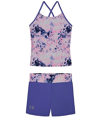 Under Armour Big Girls 7-16 Burst Dye Tankini Top & Contrast-Waist Solid Shorts Two-Piece Swimsuit