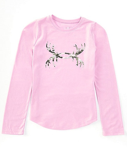 Under Armour Big Girls 7-16 Long Sleeve Antler-Printed Icon Logo T-Shirt