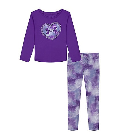 Under Armour Little Girls 2T-6X Long-Sleve Glitter-Accented Heart-Graphic T-Shirt & Blurred-Printed Leggings Set