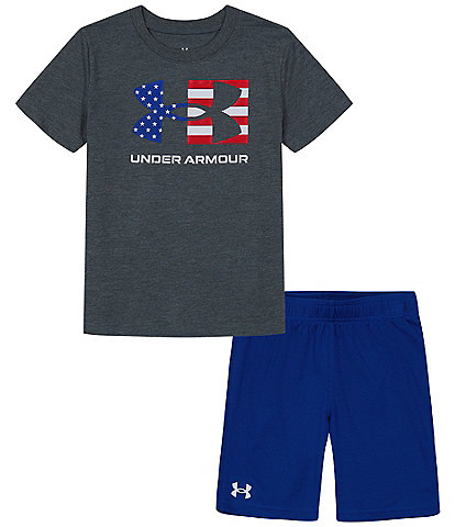 Under Armour Little Boys 2T-7 Short Sleeve Freedom Icon Flag Tee & Shorts Set