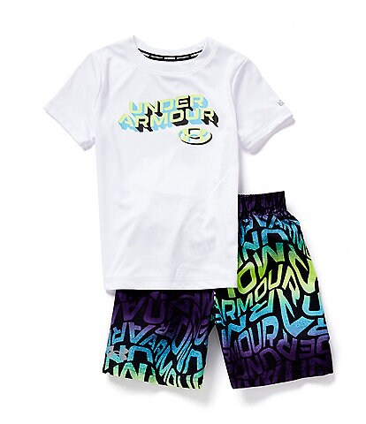 Under Armour Little Boys 2T-7 Short Sleeve Warp Logo Tee & Volley Swim Shorts Set