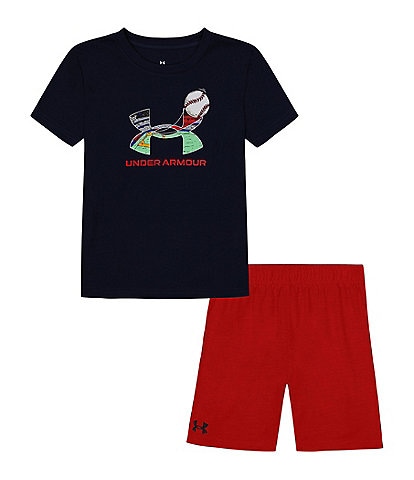 Under Armour Little Boys 2T-7 Short Sleeve Baseball Logo T-Shirt & Shorts Set