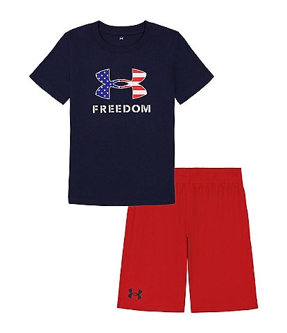 Under Armour Little Boys 2T-7 Short Sleeve Freedom Flag Logo T-Shirt & Shorts Set