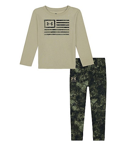 Under Armour Little Boys 2T-7 Long Sleeve American Flag Knit T-Shirt & Printed Fleece Jogger Pant Set