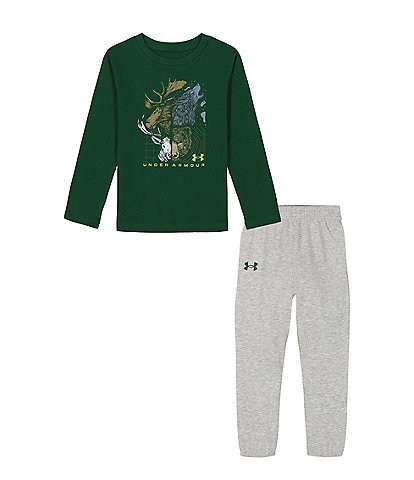 Under Armour Little Boys 2T-7 Long Sleeve Animal-Graphic Knit T-Shirt & Solid Fleece Jogger Pant Set