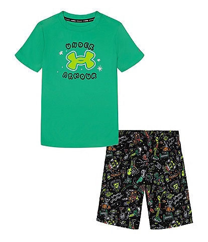 Under Armour Little Boys 2T-7 Short Sleeve Alien T-Shirt And Printed Swim Shorts Set