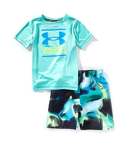 Under Armour Little Boys 2T-7 Short Sleeve Crewneck Watercolor & Matching Swim Shorts Set