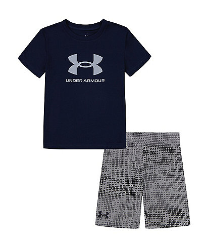 Under Armour Little Boys 2T-7 Short Sleeve Logo T-Shirt & Printed Shorts Set