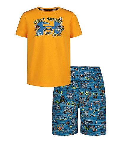 Under Armour Little Boys 2T-7 Short Sleeve Shark Printed T-Shirt and Swim Shorts Set