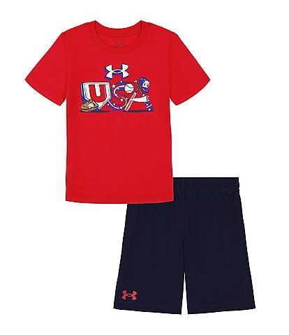 Under Armour Little Boys 2T-7 Short Sleeve USA Baseball T-Shirt & Shorts Set