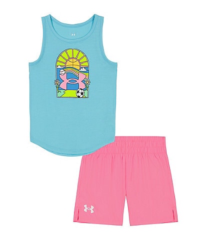 Under Armour Little Girls 2T-6X Glitter-Accented Graphic Tank Top & Solid Shorts Set