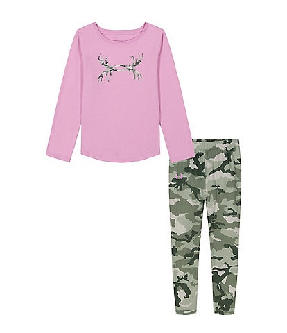 Under Armour Little Girls 2T-6X Long Sleeve Antler Logo T-Shirt & Camouflage-Printed Leggings Set