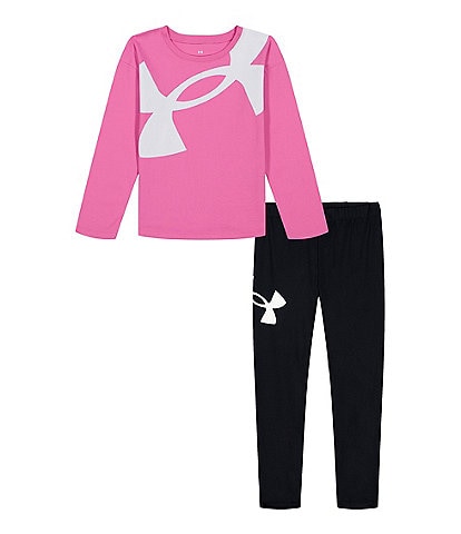 Under Armour Little Girls 2T-6X Long Sleeve Big Icon Logo T-Shirt & Wraparound-Logo Leggings Set