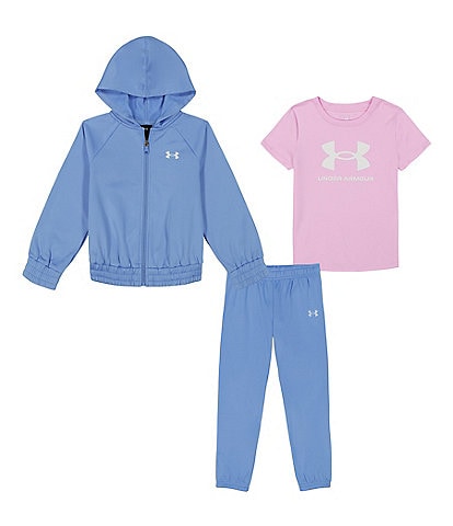 Under Armour Little Girls 2T-6X Long-Sleeve Fleece Hooded Jacket & Matching Fleece Jogger Pants & Logo T-Shirt Set