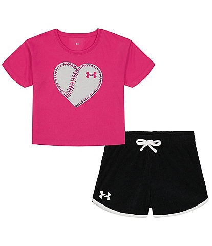 Under Armour Little Girls 2T-6X Short-Sleeve Glitter Softball Heart Logo Tee & Shorts Set