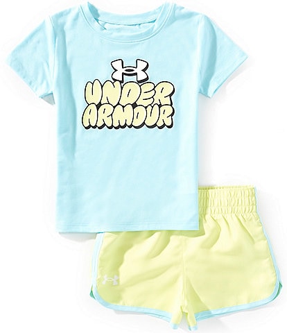 Under Armour Little Girls 2T-6X Short Sleeve Grid Tech Jersey T-Shirt & Ripstop Shorts Set