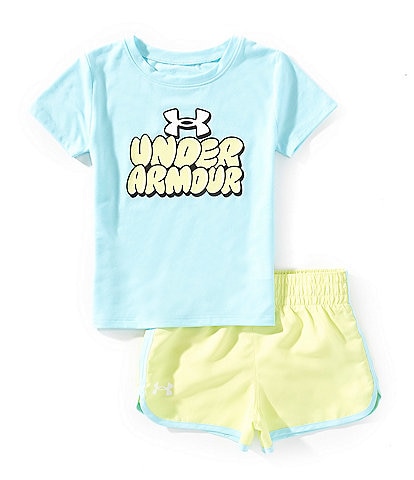 Under Armour Little Girls 2T-6X Short Sleeve Grid Tech Jersey T-Shirt & Ripstop Shorts Set
