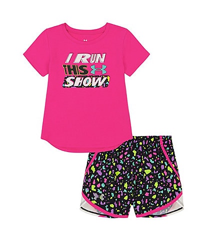 Under Armour Little Girls 2T-6X Short Sleeve I Run This Show Tee & Printed Shorts Set