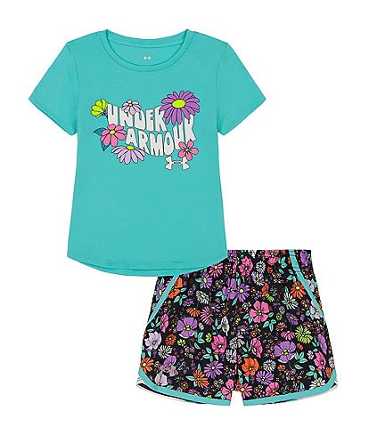 Under Armour Little Girls 2T-6X Short Sleeve Logo Graphic T-Shirt & Ditsy-Floral-Printed Shorts Set