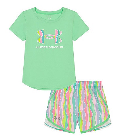 Under Armour Little Girls 2T-6X Short Sleeve Logo T-Shirt & Printed Shorts Set