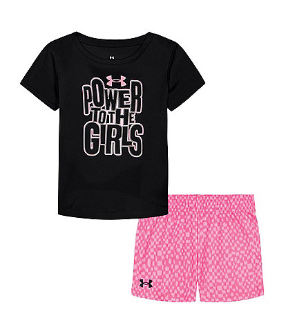 Under Armour Little Girls 2T-6X Short Sleeve Power To The Girls T-Shirt & Printed Shorts Set