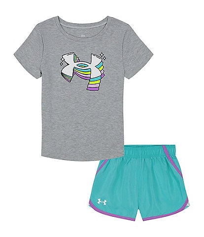 Under Armour Little Girls 2T-6X Short Sleeve Repeating Icon Logo T-Shirt & Solid Shorts Set