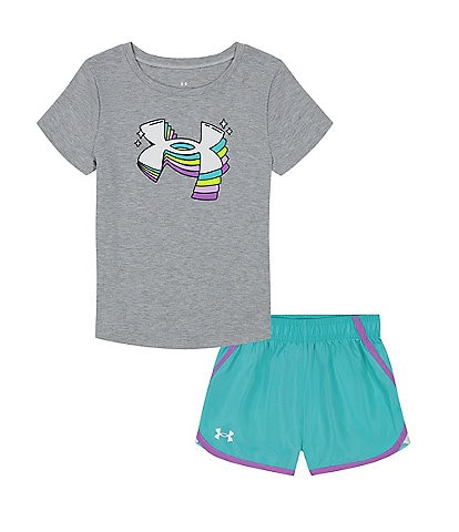 Under Armour Little Girls 2T-6X Short Sleeve Repeating Icon Logo T-Shirt & Solid Shorts Set