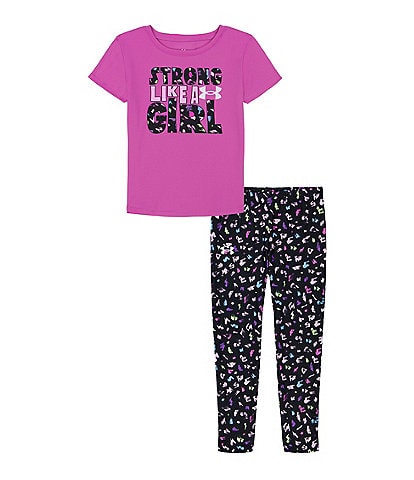Under Armour Little Girls 2T-6X Short Sleeve Strong Like A Girl Graphic T-Shirt & Printed Leggings Set