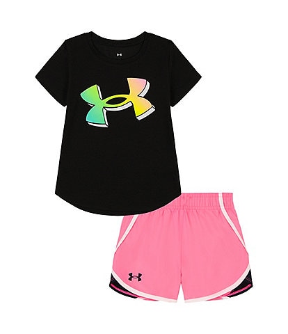 Under Armour Little Girls 2T-6X Short Sleeve Sway Core Tee & Shorts Set