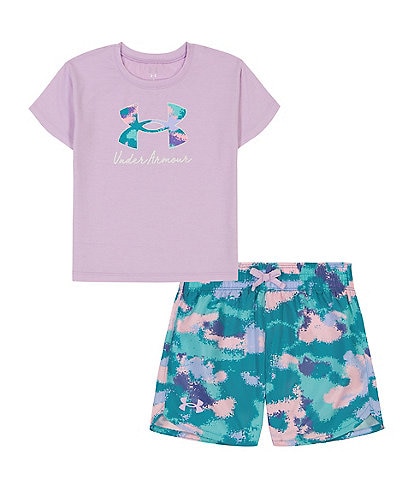 Under Armour Little Girls 2T-6X Short Sleeve UA Dissolve Camo Logo T-Shirt & Printed Shorts Set