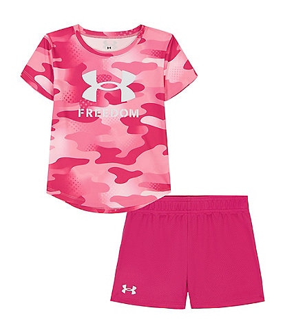 Under Armour Little Girls 2T-6X Short Sleeve UA Freedom Camo Printed Top & Shorts Set