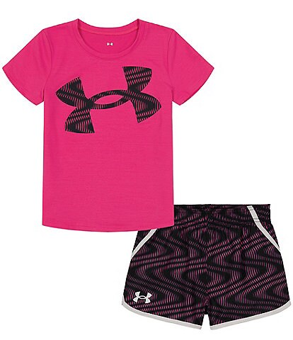 Under Armour Little Girls 2T-6X Short-Sleeve Zigzag-Icon-Logo Tee & Zigzag-Printed Shorts Set