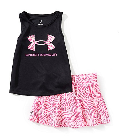 Under Armour Little Girls 2T-6X Solid Icon Logo Detailed Tank Top & Printed Skort Set
