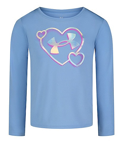 Under Armour Little Girls 4-6X Long Sleeve Iridescent-Foiled-Heart T-Shirt