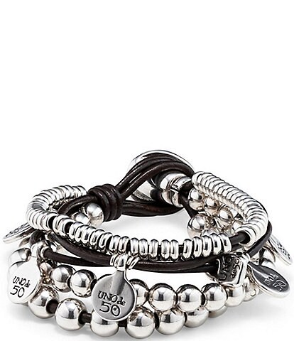 UNOde50 What A Mess Silver Beaded & Leather Cord Bracelet