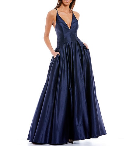 V-Neck Illusion Back Ball Gown