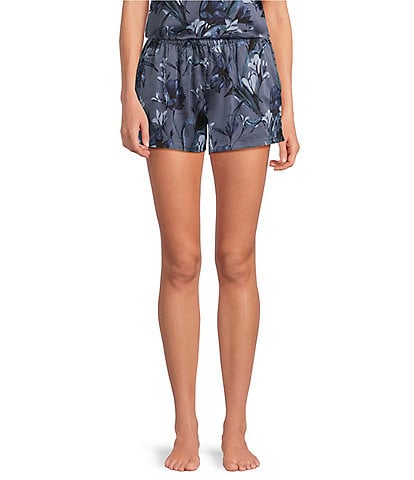 VAN WINKLE & CO. Blue Lilies Coordinating Woven Satin Sleep Shorts