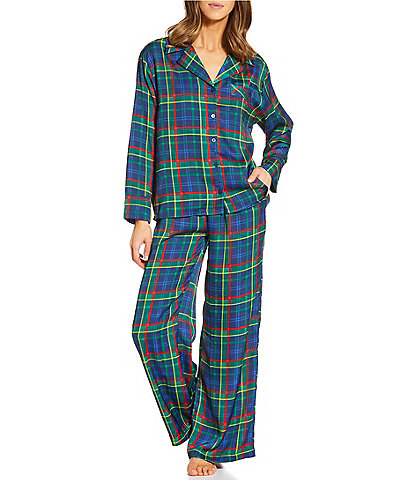 VAN WINKLE & CO. Plaid Print Notch Collar Long Sleeve Long Pajama Set