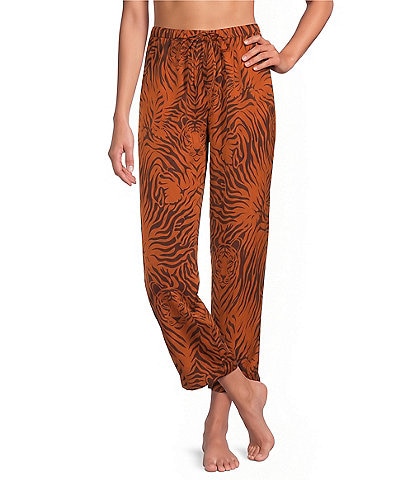 VAN WINKLE & CO. Satin Wild Tiger Print Coordinating Sleep Pants