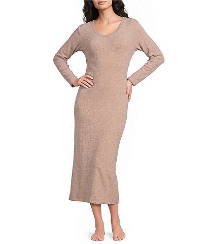Van Winkle & Co. Solid V-Neck Long Sleeve Knit Midi Nightgown