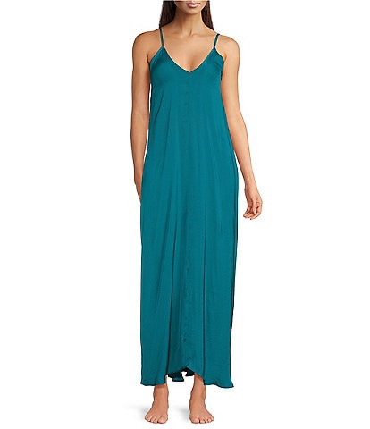 Van Winkle & Co. Solid Washed Satin Sleeveless V-Neck Maxi Chemise