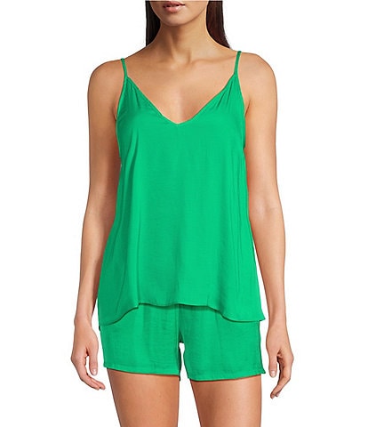 VAN WINKLE & CO. Solid Woven V-Neck Coordinating Sleep Tank