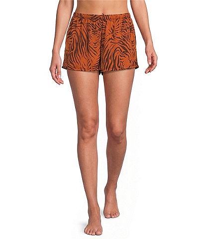 VAN WINKLE & CO. Woven Satin Wild Tiger Print Coordinating Sleep Shorts