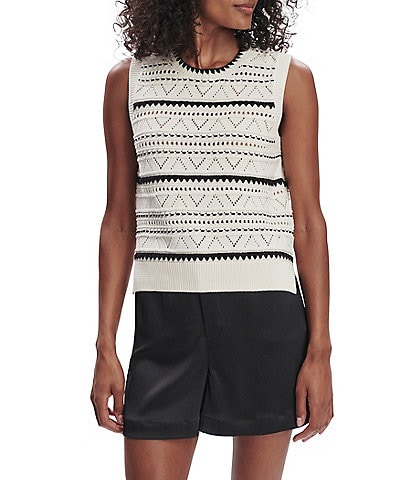 Varley Athena Crew Neck Sleeveless Cropped Pointelle Knit Vest