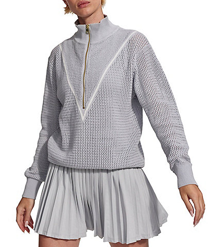 Varley Calva Honeycomb Knit Foldable High Neck Long Sleeve Zip Front Sweater