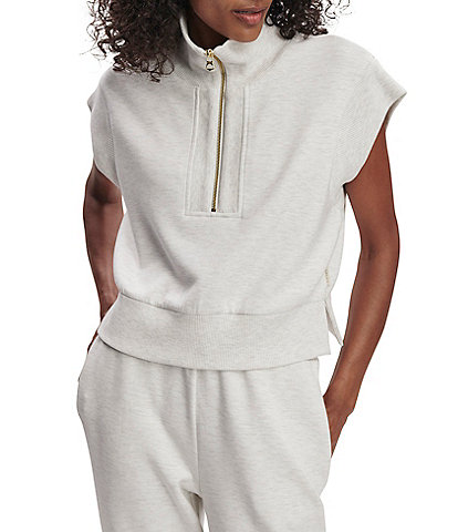 Varley Kelly High Neck Cap Sleeve Half Zip Double Soft Cropped Sweatshirt