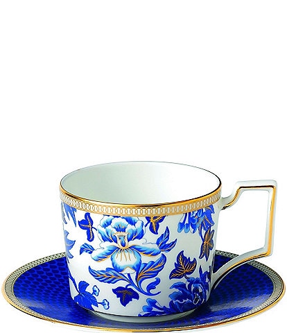 Wedgwood Blue Hibiscus Bone China Iconic Teacup & Saucer