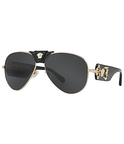 Versace Leather Logo Aviator Sunglasses