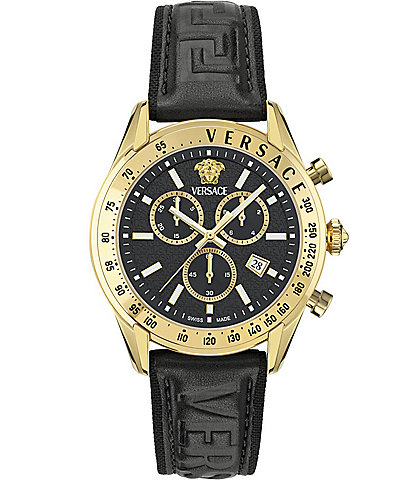 Versace Men's Chrono Master Black Leather 44mm Strap Watch
